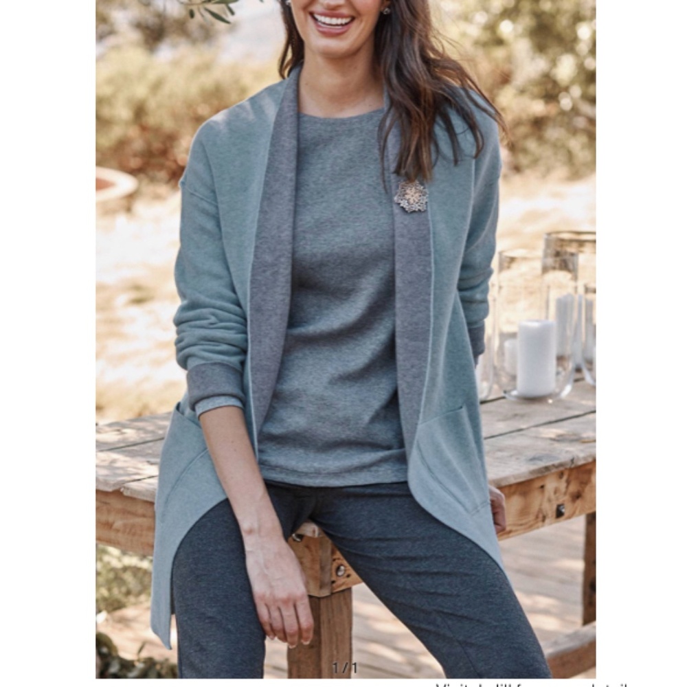 NWT Reversible Cardigan Coat J. Jill XS Blue to Grey Heather Double-Face Pockets